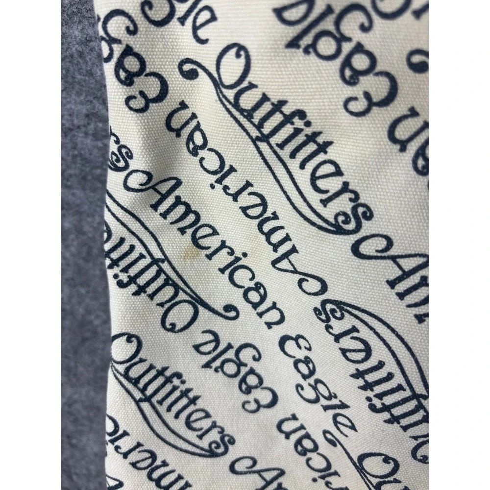 American Eagle Triple Tote Bag Womens Large Cream Navy Script Logo Canvas Daily
